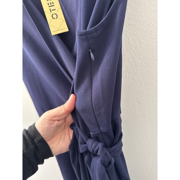 Oten Navy Blue Sleeveless Wrap Dress Size Large NWT Formal Wedding Date Night - Picture 3 of 6